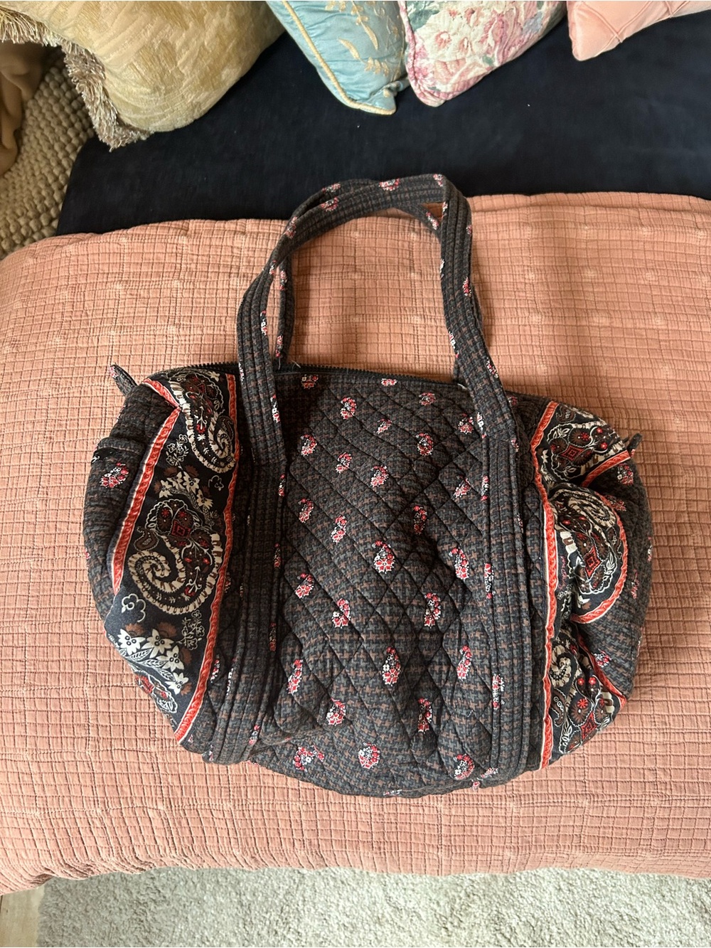 Vintage Vera Bradley Quilted Paisley Print Mini Duffel Bag - Picture 9 of 13